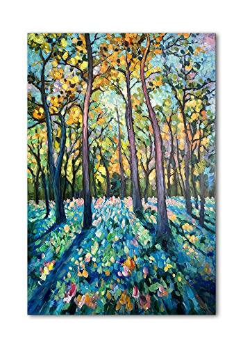 Diathou Art Hand-painted Landscape Oil Painting Contemporary Abstract Vertical Blue Texture Oil Painting Living Room Bedroom wall Decoration 48x24 inch