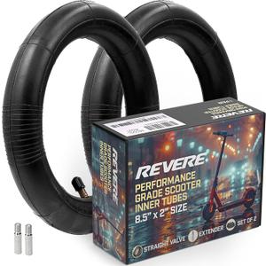 (2 Pack) Heavy-Duty 8.5x2 Replacement Scooter Inner Tubes 8.5" x 2" Straight Valve for Electric Scooters, Includes Extender Valves