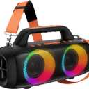 BassBloom Roar 1 Portable Bluetooth Speaker,60W Powerful Sound with JIKE Bass,IPX6 Waterproof,24H Playtime,Bluetooth 5.4,RGB Party Lights,Wireless Stereo Pairing,Travel Outdoor for Camping and Beach