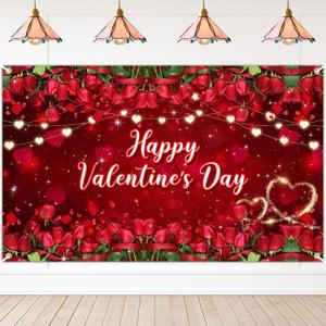 Avezano Happy Valentine's Day Backdrop Red Rose Floral Valentines Day Banner Wedding Decor Photo Booth Props 14 February Party Decorations Backdrops (6x3.6ft)