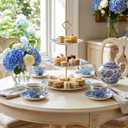 Lallisa 3 Tier Blue Hydrangea Cake Stand 10", 9" and 7" Ceramic Serving Tray Dessert Cupcake Display Holder Tower for Wedding Baby Bridal Shower Tea Party Decoration