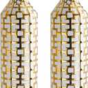 Pair of 24.4" Tall Ceramic Cylinder Vases with Geometric Gold Accents, Large Flower Vase, Decorative Vase - Modern White & Gold Floor Vases for Living Room, Entryway Decor (Set of 2)