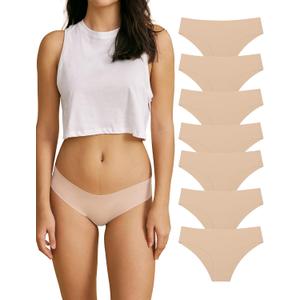 SHARICCA Women Seamless Cheeky Bikini No Show Panties Ladies Invisible Breathable Briefs Soft Stretch Underwear Multi Pack (Medium, (7 Pack) Beige)