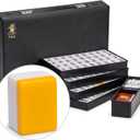 Yellow Mountain Imports Japanese Riichi Mahjong Set - White and Yellow Standard Size Tiles - with East Wind Tile and Black Vinyl Case
