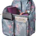 Vercord Backpack Organizer Insert Liner Hanging Travel Bag in Bag with Many Pockets Blue Flamingo, Large