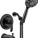 WRISIN Black Shower Faucet Set with Tub Spout (Valve Included), Black Shower Head and Handle Set, Bathtub Faucet with 4.7 Inch and 6 Setting Handheld