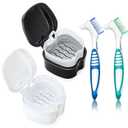 Denture Bath Case Retainer Cleaner Case with Strainer Basket, Denture Cup Dental Retainer Holder Case for Soaking Mouthguard Cleaning Storage Box Case - Black and White