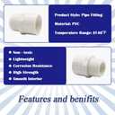 2PCS 1-1/2 Inch Male Thread White PVC Fittings 2-Way PVC Pipe Coupling Adapter Connectors with 1.5" Male Thread Schedule 40 HE054-1-1/2
