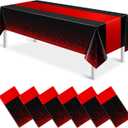 MASHAN 6Pcs Black and Red Tablecloth Party Decorations,Plastic Black Table Cloth Printed Red Table Runner Disposable Rectangle Cover for Birthday Weeding Anniversary Graduation Party,54 x108 Inch
