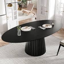 Lirago Modern Black Solid Wood 67 in. Pedestal Dining Table Seats 6
