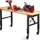 OLBRUS 54.3 "Adjustable Workbench with Power Outlet, Heavy Duty 2000 LBS Load Capacity Hardwood Workbench Suitable for Workshop, Office, Garage, Home (Metal WheelsPower Outlets 54.3"x21.6")
