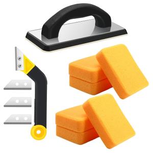 Blulu 11 Pcs Grout Float Sets Include 9.5 x 4 Inch Molded Rubber Grout Float, 6 Sponge, Angled Tile Saw with 3 Blades Replacement, Removal Tool for Masonry Stucco Drywall Concrete(Yellow)