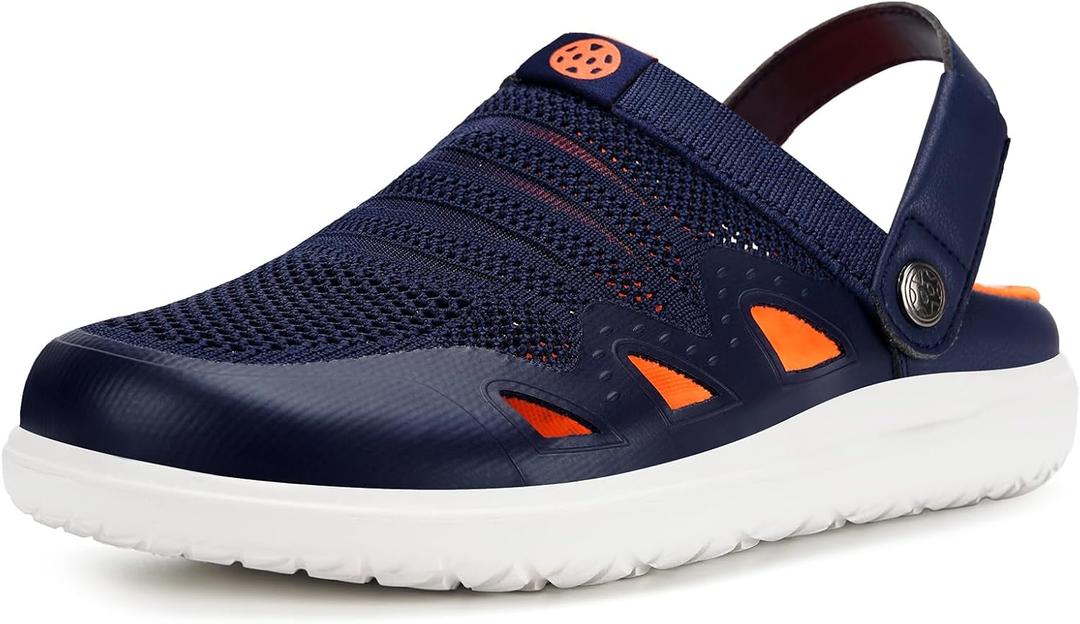 Men's Women's Clogs Garden Shoes Slip On Sandals Breathable Summer Orthotic Walking Slippers with Plantar Fasciitis Soles (F-deep Blue) 44EU
