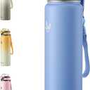 Enerbone 32 oz Insulated Water Bottle, Stainless Steel Bottle with Carrying Strap, Double-Wall Vacuum Insulation Design, Leakproof Sports Bottle with Straw, Keep Drinks Cold or Hot for Hours (Icy Blue)
