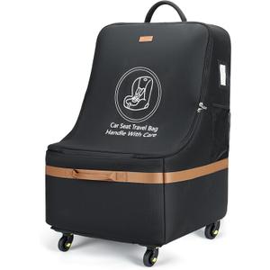 Car Seat Travel Bag for Airplane with Wheels, 4 Spinner Wheels, 900D Heavy Duty Padded Carseat Travel Bag, Ergonomic Backpack with Waist Support, Universal Fit for Convertible Infant Seats
