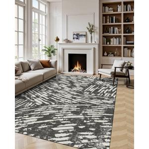 Latte&Fog 5x7 Area Rugs for Living Room Bedroom, Modern Abstract Washable Rug, Boho Non Slip Low Pile Carpet for Indoor Dining Room,Dorm, Classroom, College Dorm,Farmhouse and Kids Room - Black White (Charcoal)