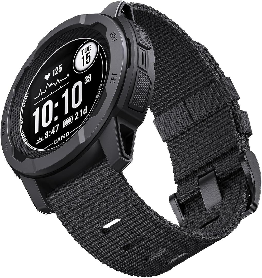 for Garmin Instinct/Instinct 2 Band, Soft Nylon Instinct3 45mm Replacement Watch Strap Compatible with Garmin 22mm Instinct2 Tactical/Tide/Esports/Solar (Black (Black Buckle))