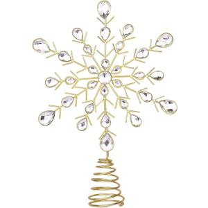ChamBay Elegant Snowflake Tree Topper, 11" Gold Christmas Tree Topper with Crystal, Metal Tree Toppers Christmas Decorations, Vintage Xmas Tree Topper, Snowflake Ornaments for Christmas Tree Top