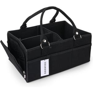XUANGUO Baby Diaper Caddy Organizer for Girl Boy Large Nursery Storage Bin Basket Portable Holder Tote Bag for Changing Table and Car Baby Shower Gifts Newborn Essentials Must Haves Items, Black