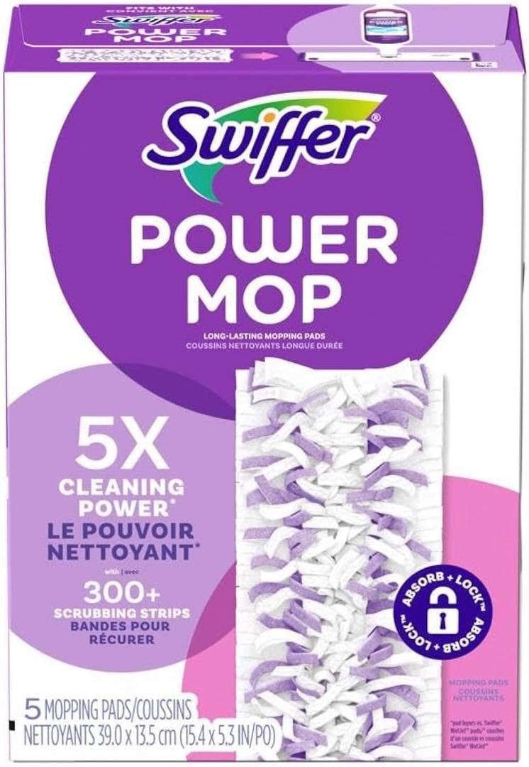 Procter & Gamble Swiffer PowerMop Multi-Surface Mopping Pad Refills, 5 Count Mop Heads (One Size)