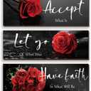 ZINYAZHE 3 Pcs Red Decor Flower Inspirational Wooden Wall Art Red Roses Office Wall Decor with Accept Let Go Have Faith Positive Quotes for Girl Women Bathroom Living Room Bedroom(16 x 5 Inch)