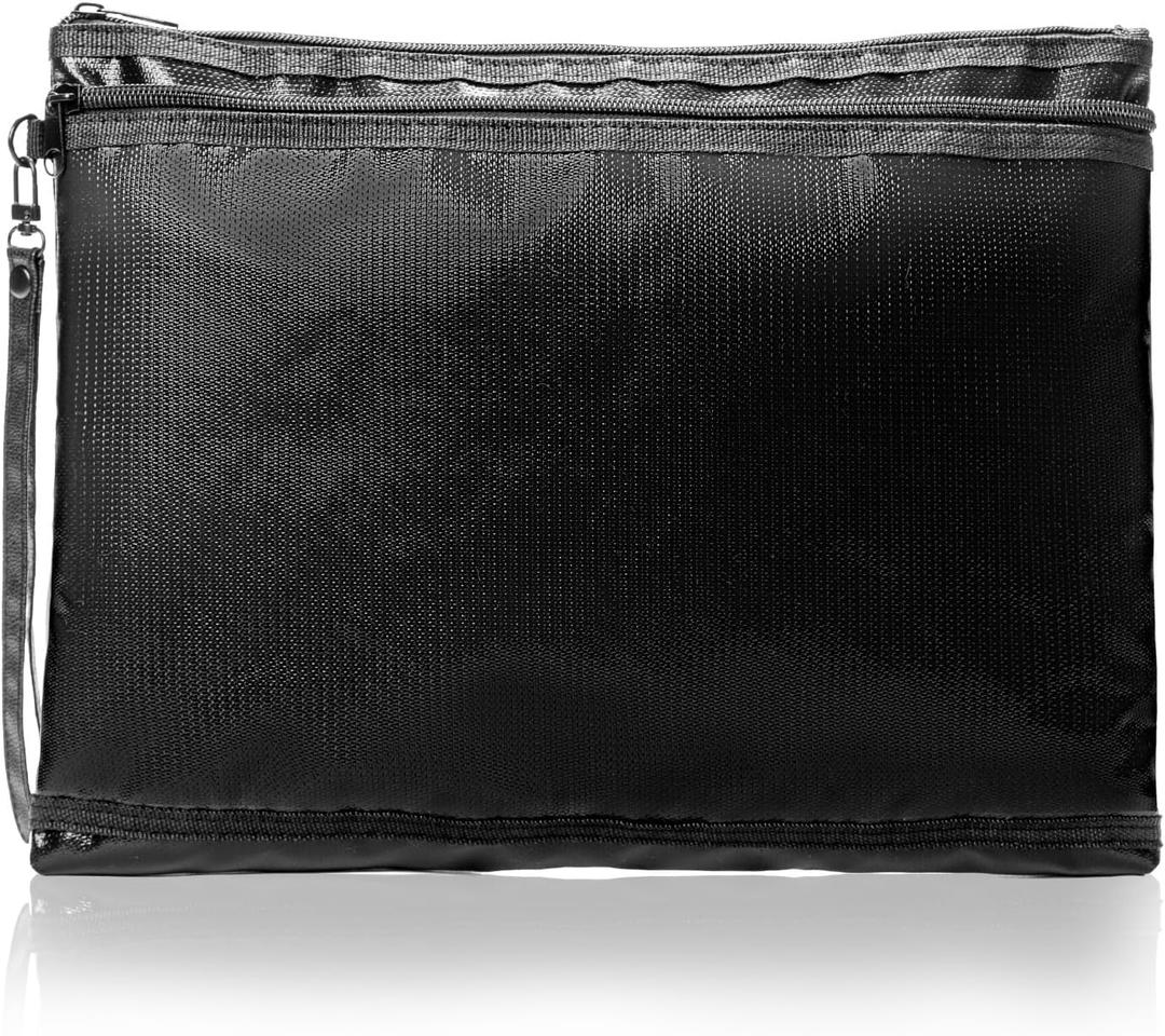 Fireproof Money Bag with Two Pockets (10" X 13"), Fire Proof Bag for Documents,Fire Proof Money Bag for Cash with Zipper,Document Organizer Storage Protects Important Papers, Valuables, Black