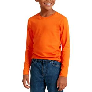 2 x Boys Cotton Long Sleeve Shirts Soft Breathable Crewneck Tees for Kids, Fashion Basic Tops 4-12 Years (Orange, XS)