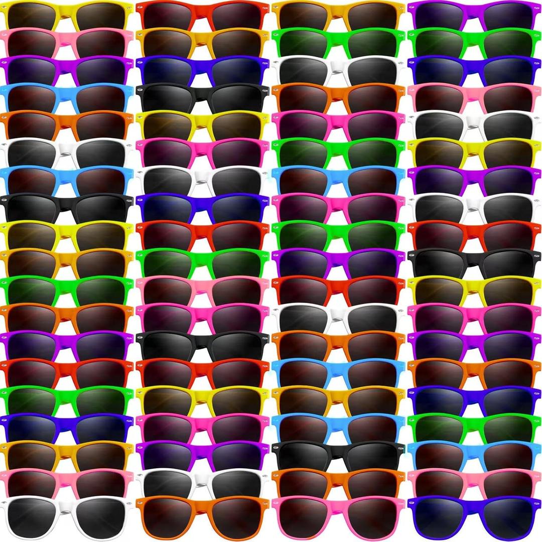 96 Pack Kids Sunglasses Party Favors, Kid's Neon Sunglasses Bulk, Childrens Sunglasses Boys Girls Eyewear Pack for Goody Bag Fillers Summer Beach Pool Birthday Party Supplies Age for 3-8