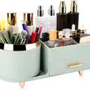 Beborxue 360 Rotating Makeup Organizer for Vanity with Drawers, Large Capacity Cosmetic Display Case, skincare organizer, Cosmetic Organizer for Lipstick, Skincare, Brushes, Eyeshadow, (Green)