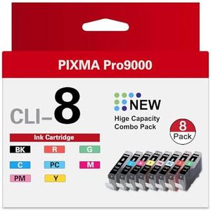 CLI-8 7 Color Multi Pack Ink Tank (7-Pack,1BK 1C 1M 1Y 1PC 1R 1G) Vowdic Compatible Replacement for Canon CLI-8 Ink Cartridges with Pixma Pro9000 and Pro9000 Mark II Printer