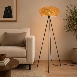 Tripod Floor Lamp for Living Room, Boho Bamboo Standing Lamp