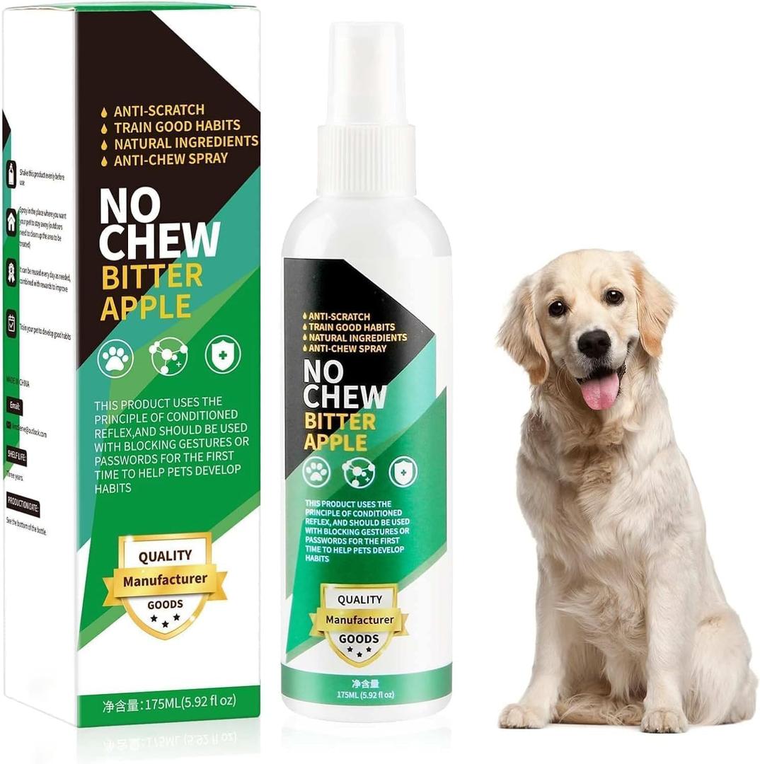 Bitter Apple Spray for Dogs to Stop Chewing, 175ML No Chew Spray for Dogs, Natural Dog Deterrent Spray for Pet Behavior Training, Indoor & Outdoor Safe, Alcohol Free/Non-Toxic/No Sting & No Smell