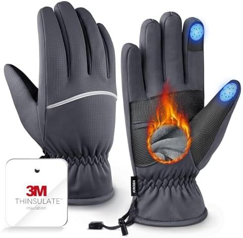 Winter Gloves Men Women Made with 3M Insulation & Plush Lining, -10°F Windproof & Water-Resistant Snow Gloves for Cold Weather, Ski Glove with Reflective Strips & Touchscreen Fingers for Running, Size: XS