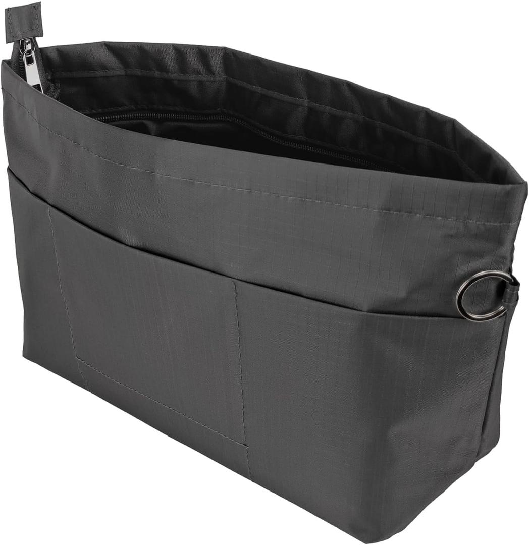 Time Wing Handbag Tote Purse Organizer Insert Bag Liner Shaper Divider Zipper 11 Pockets Compartments Small Dark Grey