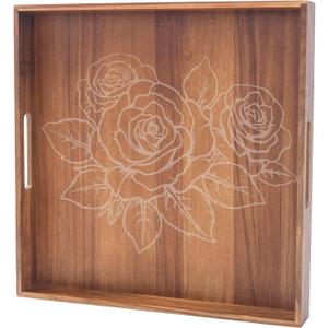 Ottoman Tray with Handles, 20 Inches Acacia Wood Serving Tray, Extra Large Tray for Ottoman Decorative Trays Serving for Living Room for Decorative, Coffee Table, Breakfast in Bed, Appetizers