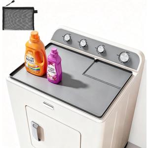 Dryer Top Protector Mat with Lint Trap Hole Cut Out Set 26" x 17.75" Non-Slip Waterproof, Dustproof Silicone Dryer Cover with Raised Lip, Laundry Machine Cover for Laundry Room & Kitchen