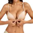 IHOIU Front Closure Bra Push Up Plunge V Front Clasp Bras Padded Add Cup Demi Underwire Lift T Shirt Smooth Bralette(Nude, 38C)