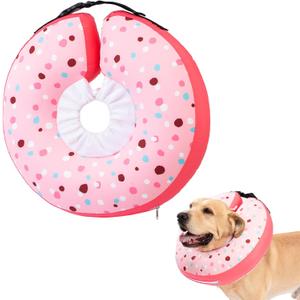 Dog Cone Collar Inflatable Donut for Large Medium Small Dogs, Soft Waterproof Dog Cone Alternative After Surgery Prevents Licking Wounds Easy Clean (Pink, L (Neck 13.5"-18"))