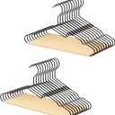 StorageWorks Wire Hangers with Wooden Bar, Heavy Duty Metal Hanger for Pants, Coats, Shirts, Jackets and Suits, 20 Pack (Natural Wood Color)