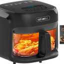 BOSWELL Glass Air Fryer, 7.5QT with Transparent Fry Bowl, Circulating Heating, Temperature Control, Air Fryer Roast, Dishwasher Safe (Black)