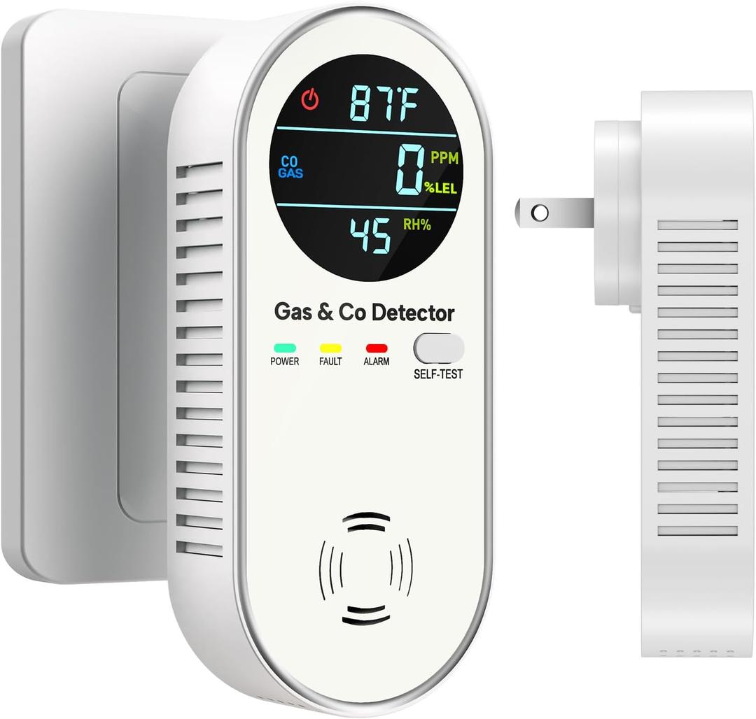 NICGOL 4-in-1 Upgraded Natural Gas Detector & Carbon Monoxide Detectors - Carbon Monoxide Detectors Plug in - Natural Gas, Propane, Co Detector, Temperature & Humidity Detectors for Home, RV (White)