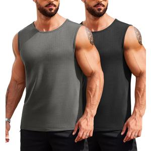 COOFANDY Men's 2 Pack Muscle Sleeveless Shirt Dry Fit Workout Gym Tank Tops (M)