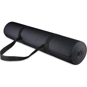 Fitvids All Purpose 1/4-Inch High Density Anti-Tear Exercise Yoga Mat with Carrying Strap, Multiple Colors (Black)