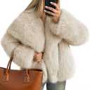 ZESICA Women's Winter Faux Fur Coats Fluffy Jacket 2026 Trendy Long Sleeve Lapel Shaggy Warm Outerwear with Pockets (M)