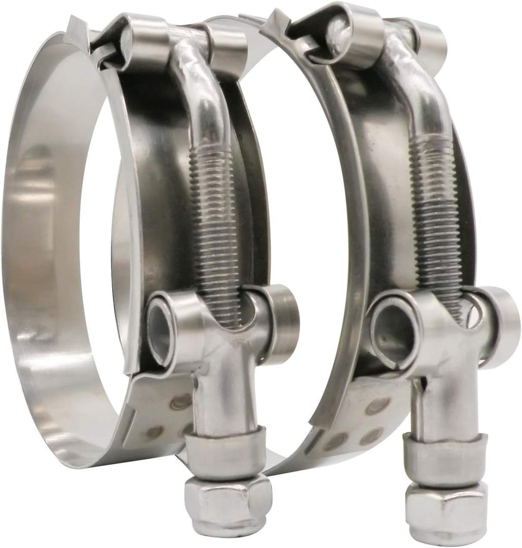ROADFORMER 3.5" T-Bolt Hose O.D. Clamp: 83mm - 91mm (3.28" - 3.58") Hose Clamp for 3.5 inch Hose Outer Diameter, Stainless Steel Bolt and Band, Floating Bridge and Nylon Insert Locknut, 2 Pack