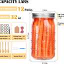 Encheng 32 oz Wide Mouth Mason Jars with Lids and Bands, 12 Pack Clear Glass Canning Jars for Fermenting, Preserving, Quart Size Large Mason Jars for Jam, Pickling, Meal Prep, DIY Crafts