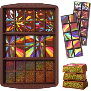 Holographic Chocolate Molds Resin Silicone Chocolate Bar Deep Thick Molds for Christmas Family DIY Baking Wax Melts Party Supplies(Large and Thick Style)