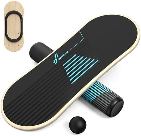 Sportneer Balance Board 7 Modes Wobble Board with Adjustable Stoppers Exercise Balancing Stability Trainer for Improve Balance, Surf Trainer & Physical Therapy - Roller and 2.8'' Ball Included