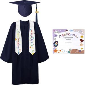 GraduatePro Preschool Graduation Cap Gown Class of 2025 Stole Certificate Package Tassel Set Grad Gift for Kids (27, Navy)