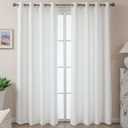 White Linen Textured Curtains, Sheer Curtains 84 Inches Long, Light Filtering Drapes 2 Panels Set, Luxury Grommet Semi Sheer for Living Room/Bedroom/Dining Room